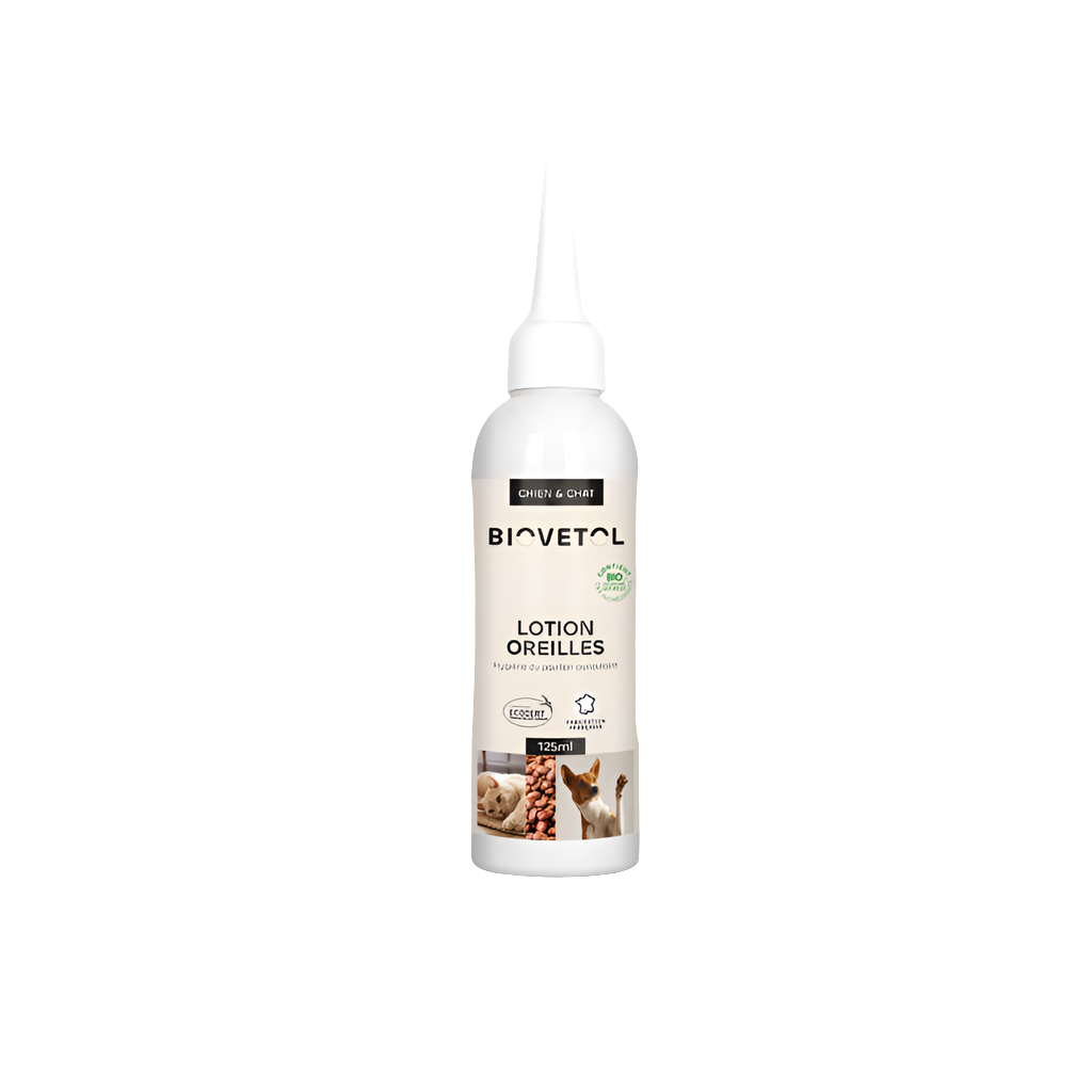 Lotion oreilles Biovetol - nettoyant oreilles doux pour chat et chien - 125ml