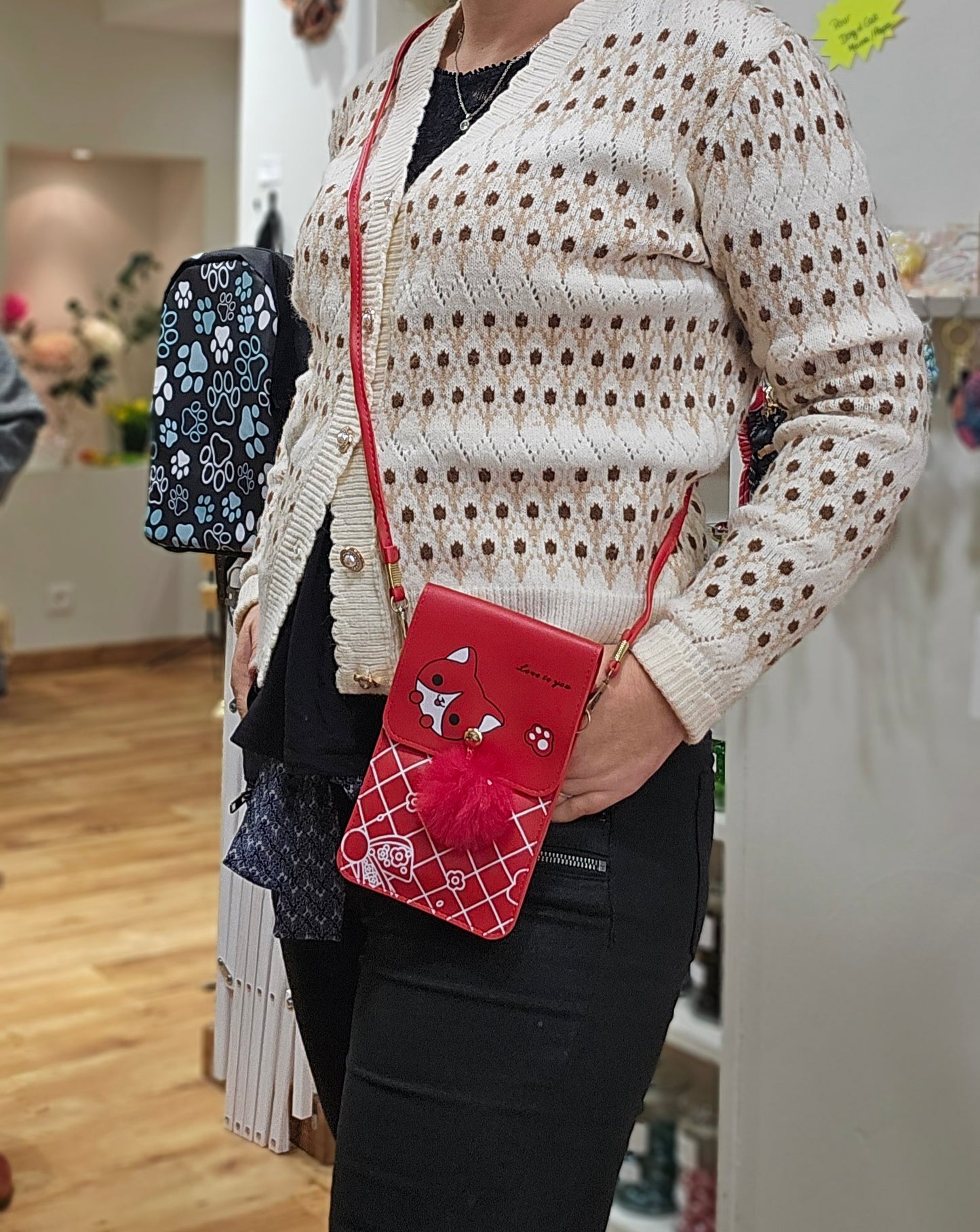 Sac Bandoulière Chien Cartoon – Rouge ou Marron