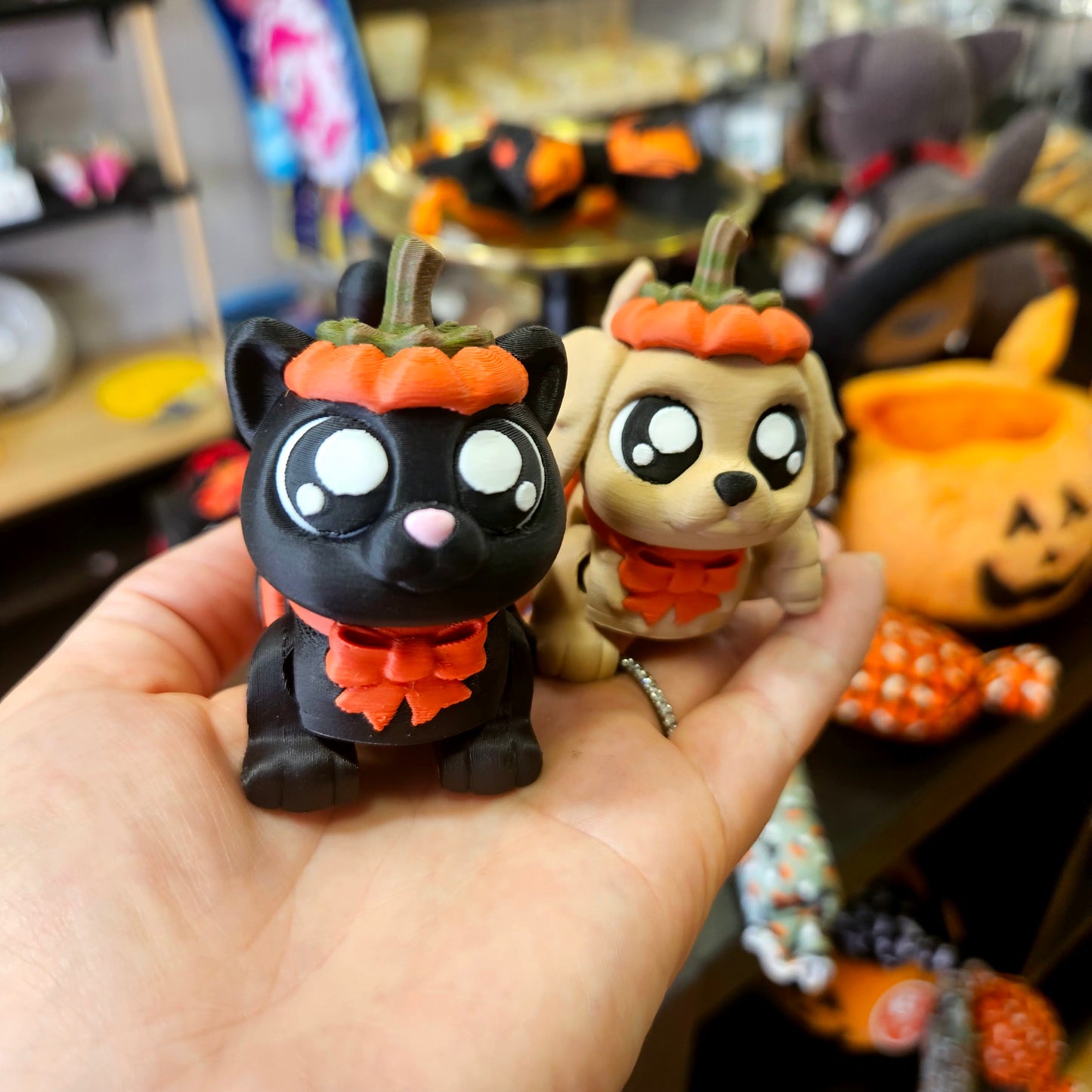 Figurine 3D Kawaii – Chien Citrouille 🎃🐶 / Chat Citrouille 🎃🐱