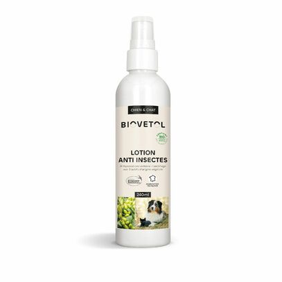 Lotion anti-insectes Biovetol - protection antiparasitaire pour chat et chien - 240ml
