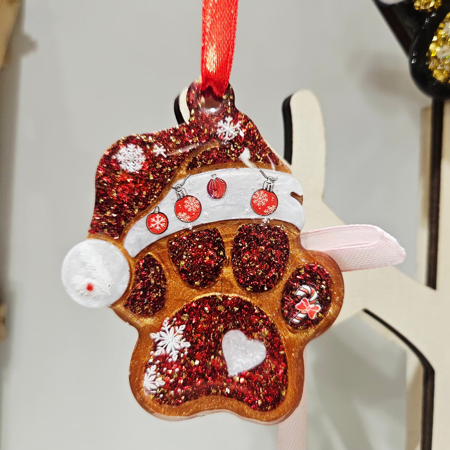 🎄 Suspension Patoune de Noël – Résine faite main