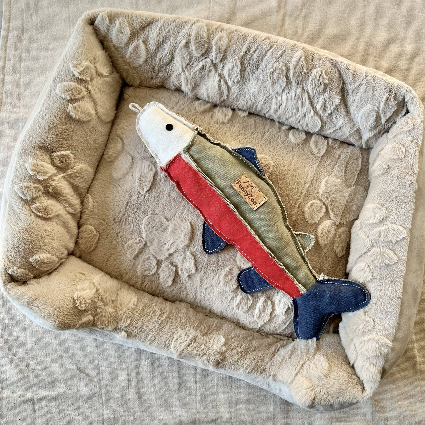 Poisson truite en toile de coton robuste avec fibre de coco - Jouet naturel pour chien