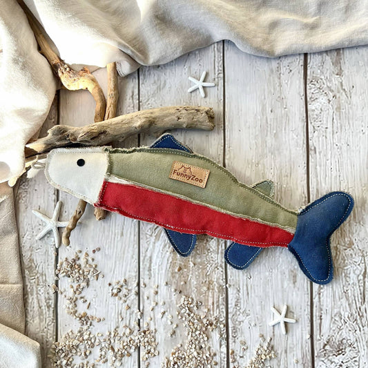 Poisson truite en toile de coton robuste avec fibre de coco - Jouet naturel pour chien