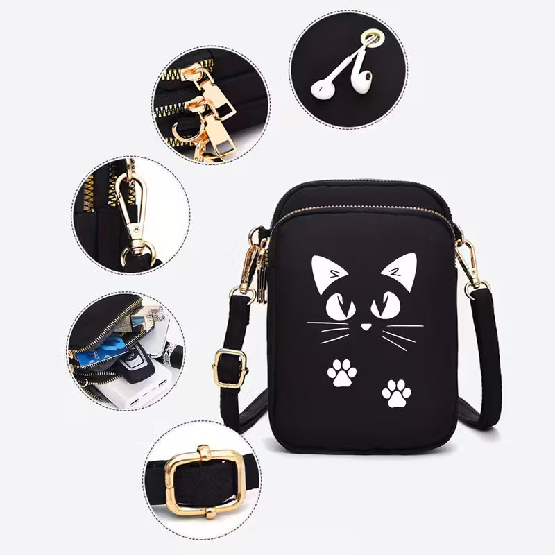 🐈 Sac à Bandoulière Chic Femme – Imprimé Chat Noir