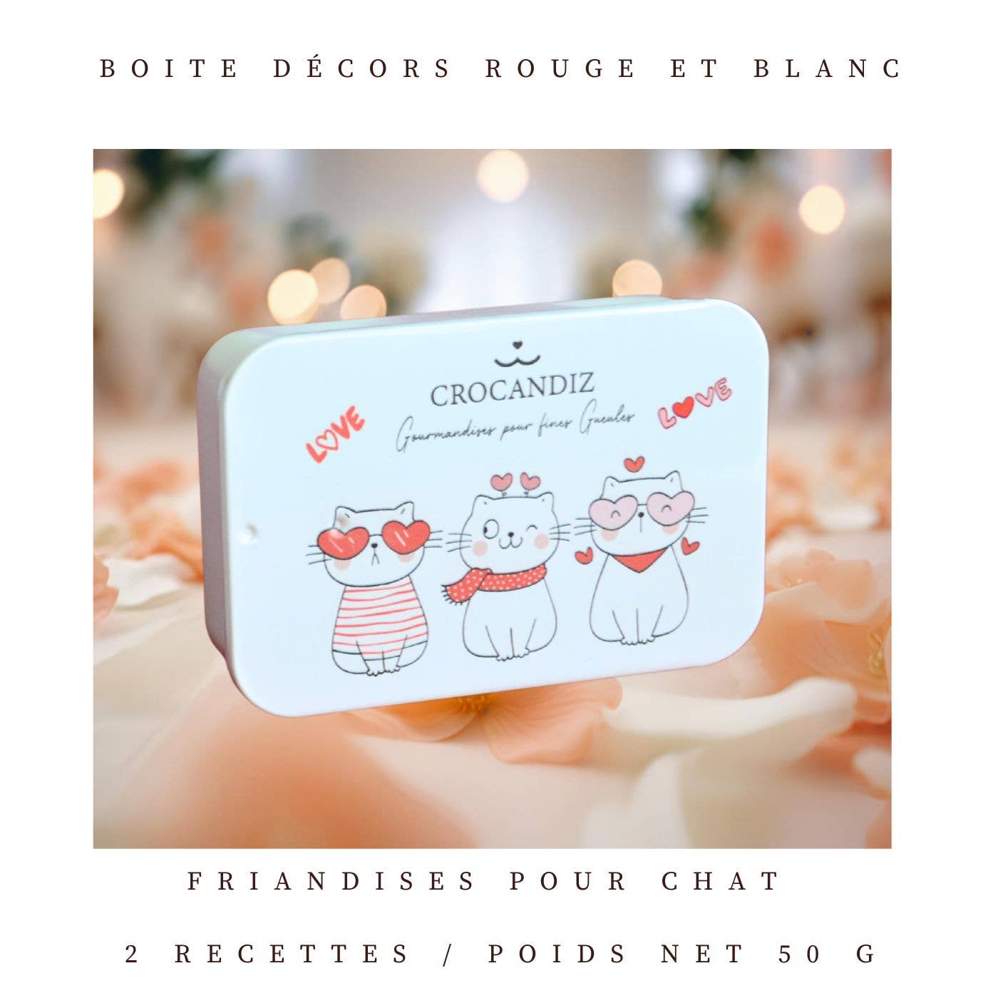 Boîte de friandises Chat Rouge & Blanc – Collection Love ❤️🐱