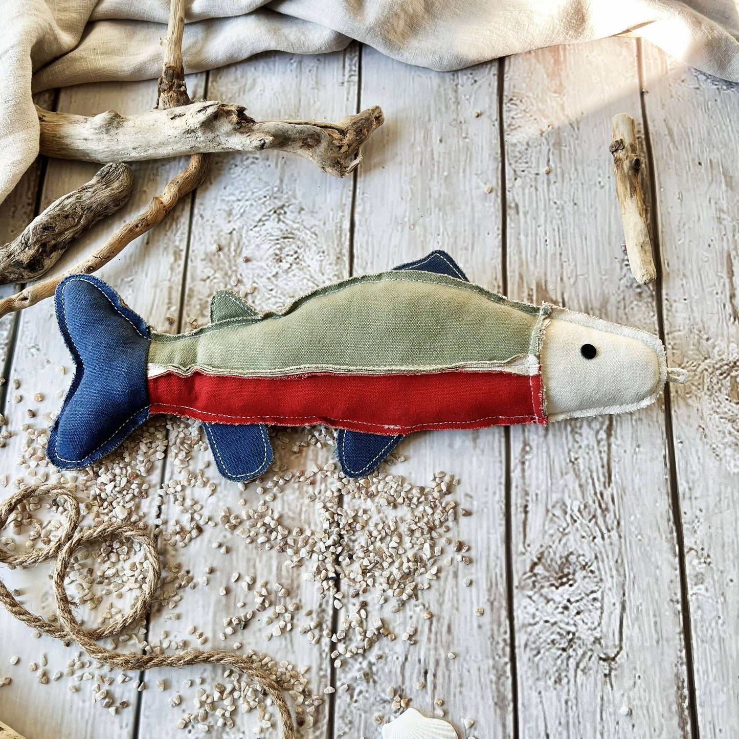 Poisson truite en toile de coton robuste avec fibre de coco - Jouet naturel pour chien