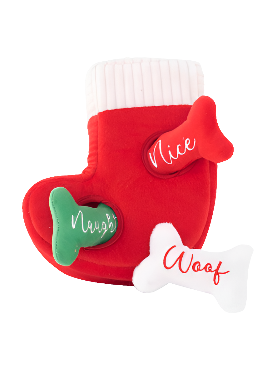 Jouet d’Occupation Chaussette de Noël & Os - Edition limitée - peluche pour chien