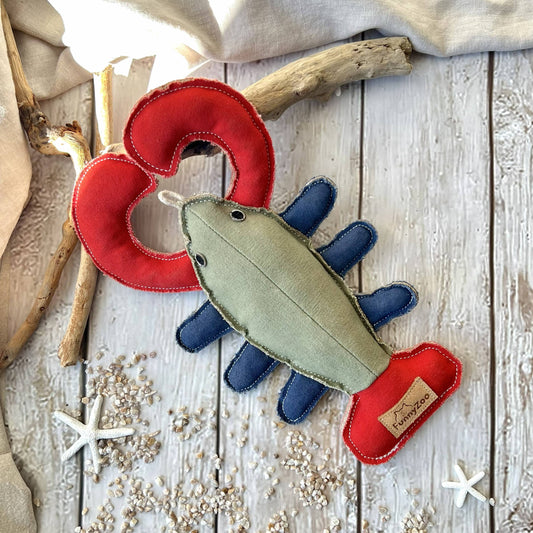 Homard en toile de coton robuste avec fibre de coco - Jouet naturel pour chien