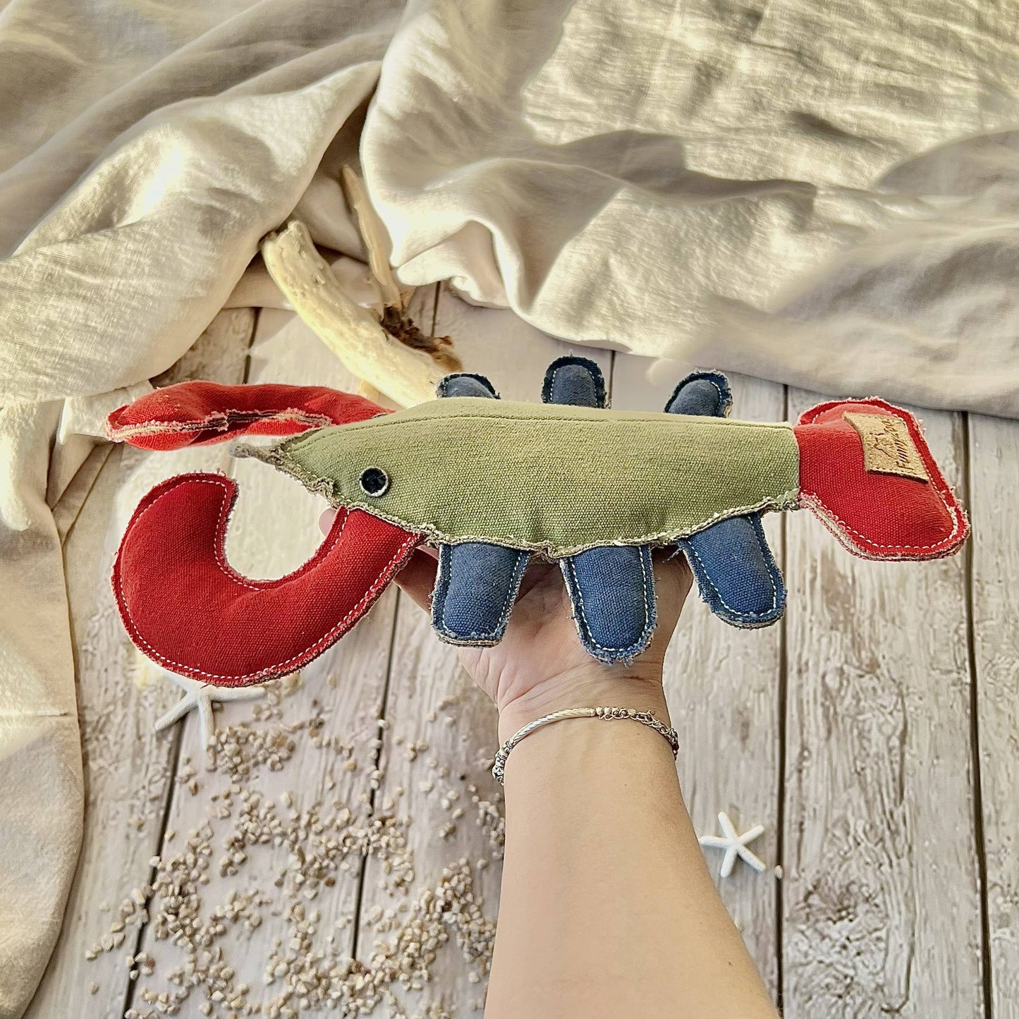 Homard en toile de coton robuste avec fibre de coco - Jouet naturel pour chien