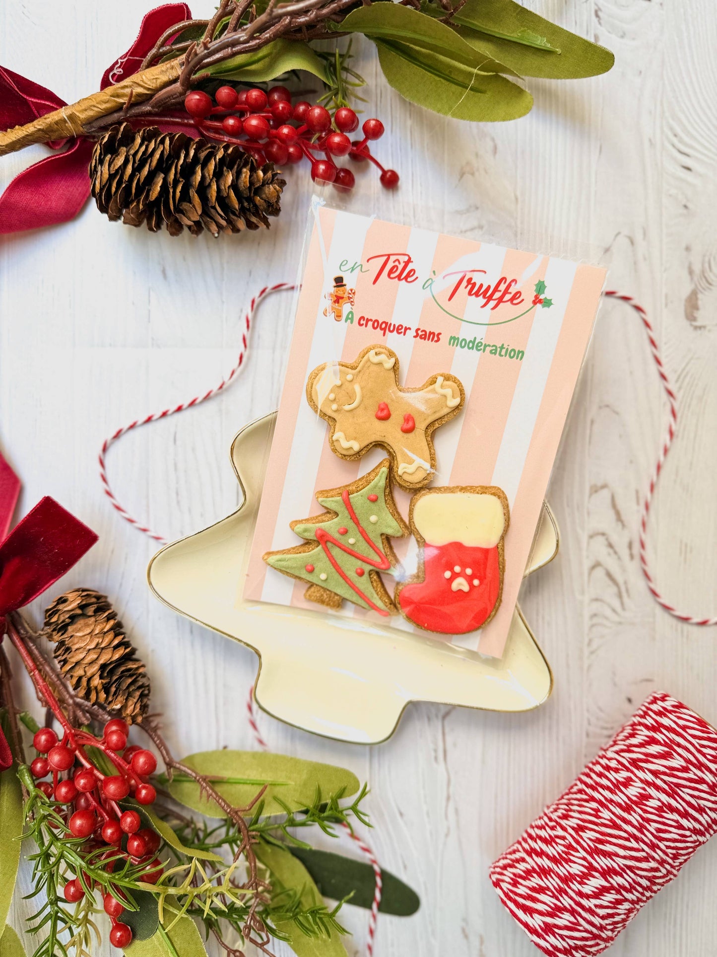 🐾 Trio de biscuits de Noël artisanaux pour chiens - Sapin, Botte et Pain d'épice🎄