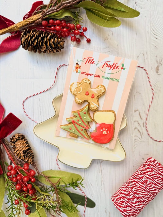 🐾 Trio de biscuits de Noël artisanaux pour chiens - Sapin, Botte et Pain d'épice🎄