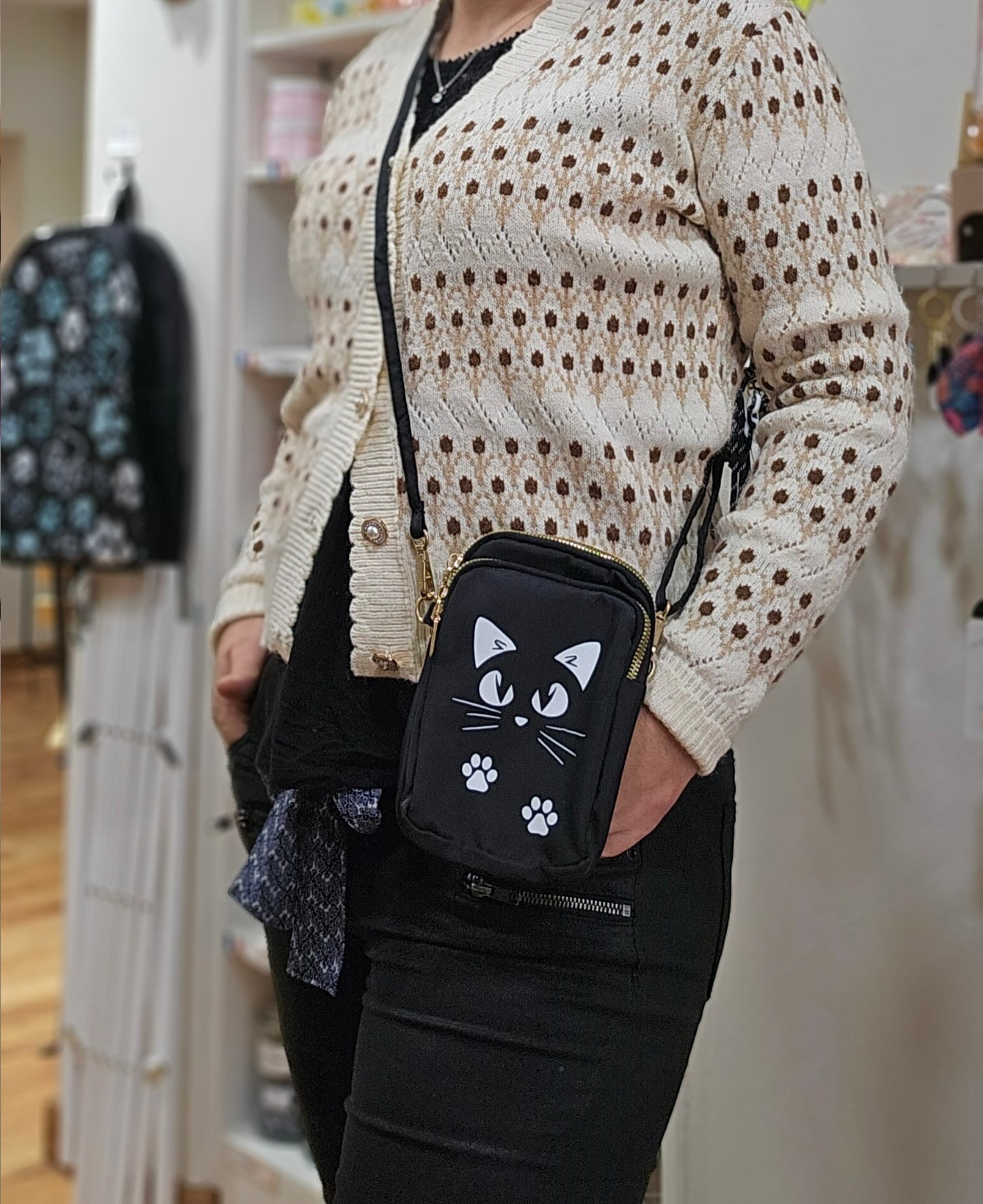 🐈 Sac à Bandoulière Chic Femme – Imprimé Chat Noir