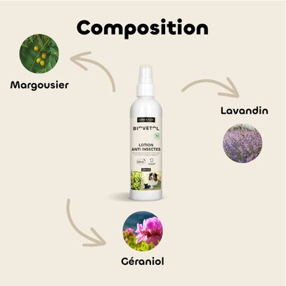 Lotion anti-insectes Biovetol - protection antiparasitaire pour chat et chien - 240ml