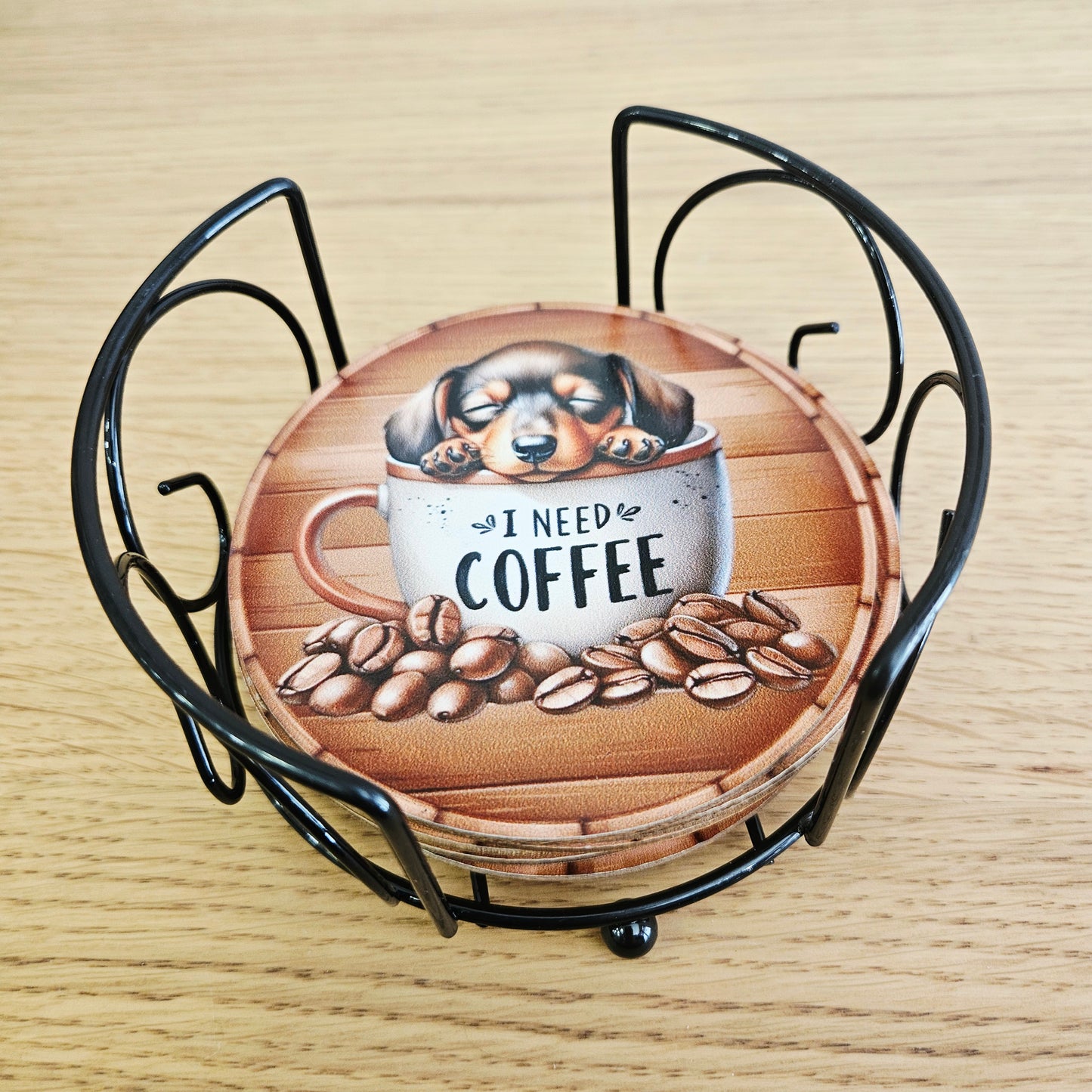 Ensemble de sous-verres animaux avec support métal noir