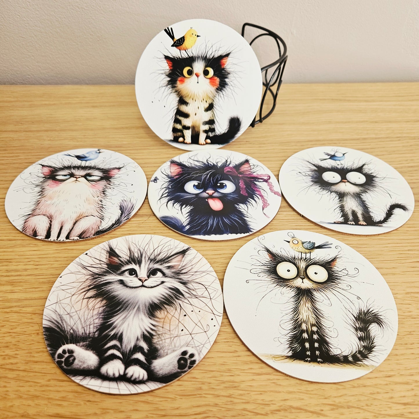 Ensemble de sous-verres animaux avec support métal noir