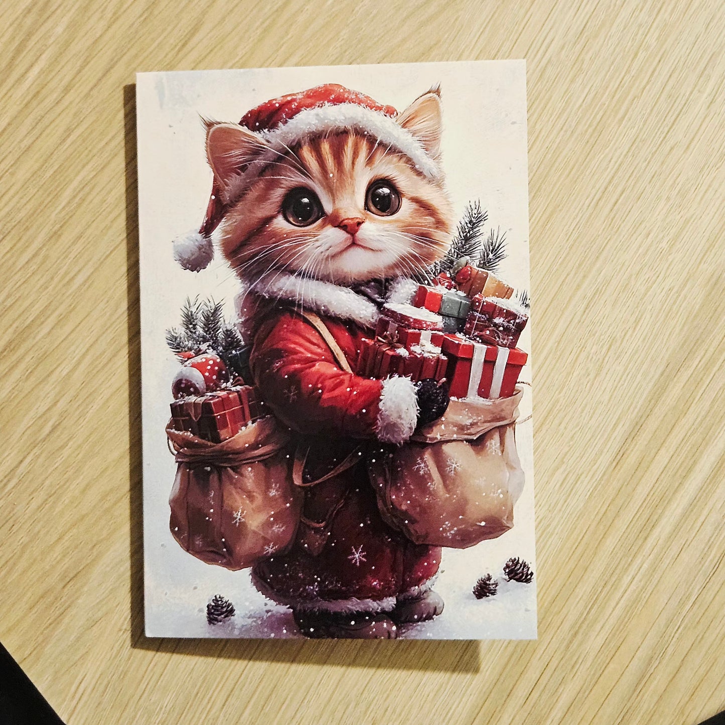 🎄 Carte de vœux de Noël – Chat au bonnet rouge 🎁