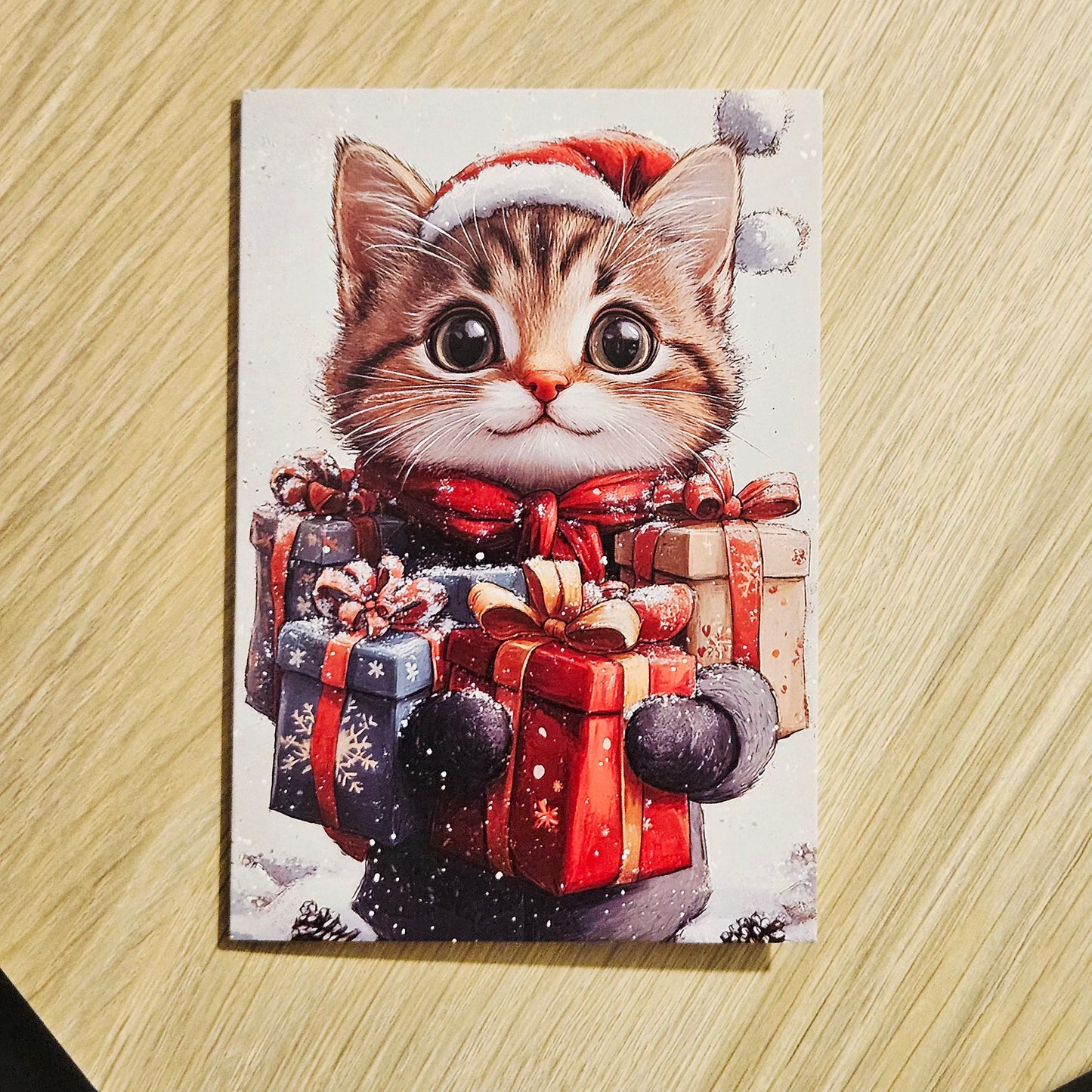 🎄 Carte de vœux de Noël – Chat au bonnet rouge 🎁