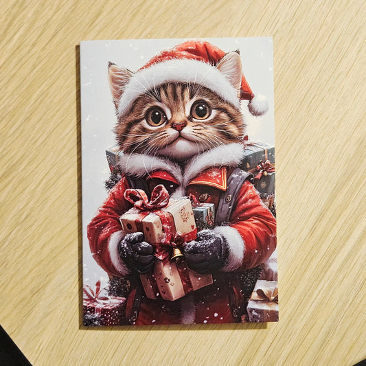 🎄 Carte de vœux de Noël – Chat au bonnet rouge 🎁