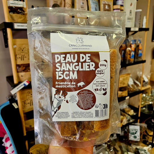 Peaux de sanglier 15cm - mastication gourmande pour chien - 200g