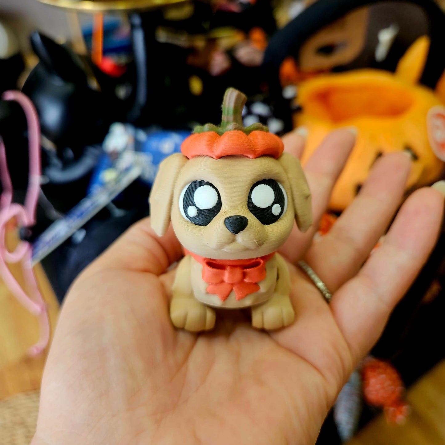 Figurine 3D Kawaii – Chien Citrouille 🎃🐶 / Chat Citrouille 🎃🐱