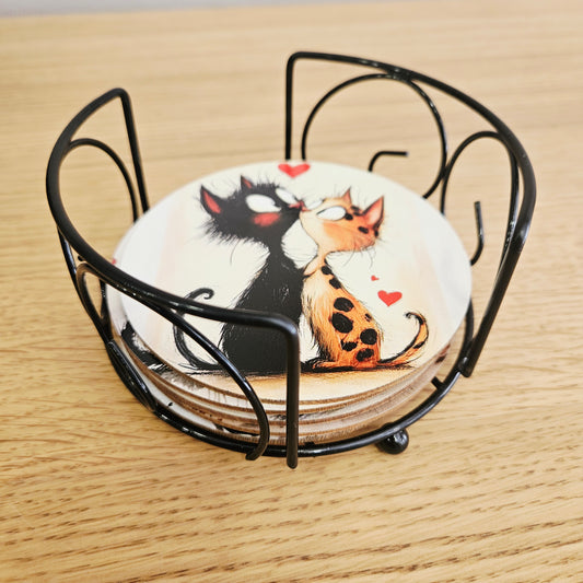 Ensemble de sous-verres animaux avec support métal noir