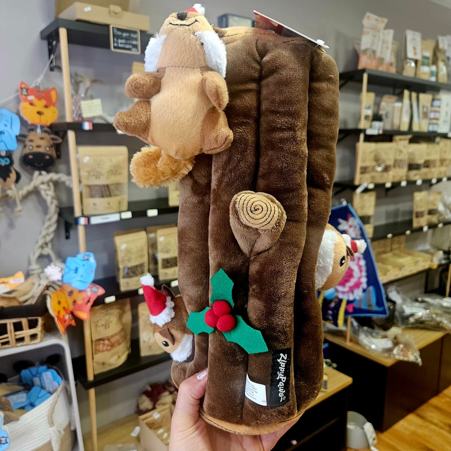 Jouet d’Occupation Bûche de Noël & Écureuils  – Édition limitée - peluche pour chien