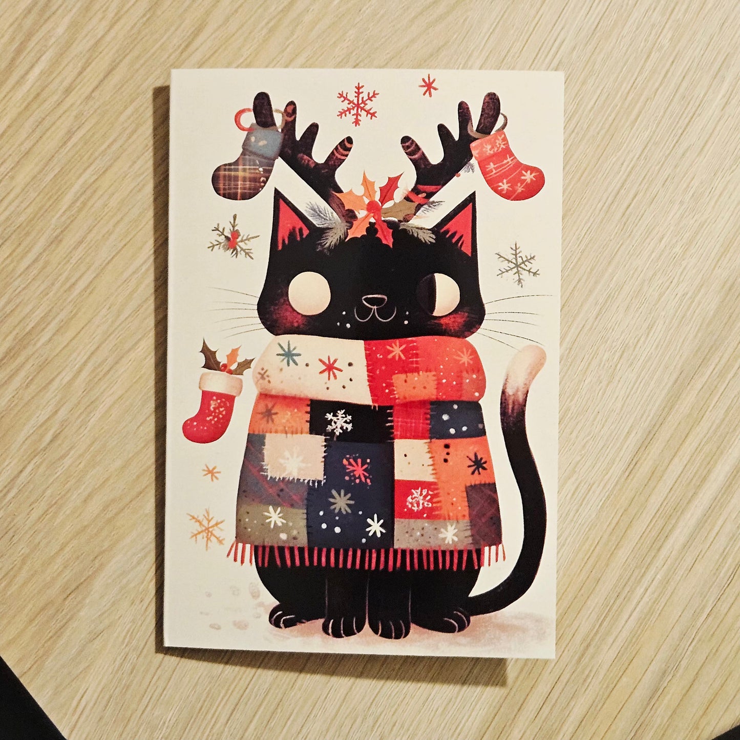 🎄 Carte de vœux de Noël – Chat noir 🐾