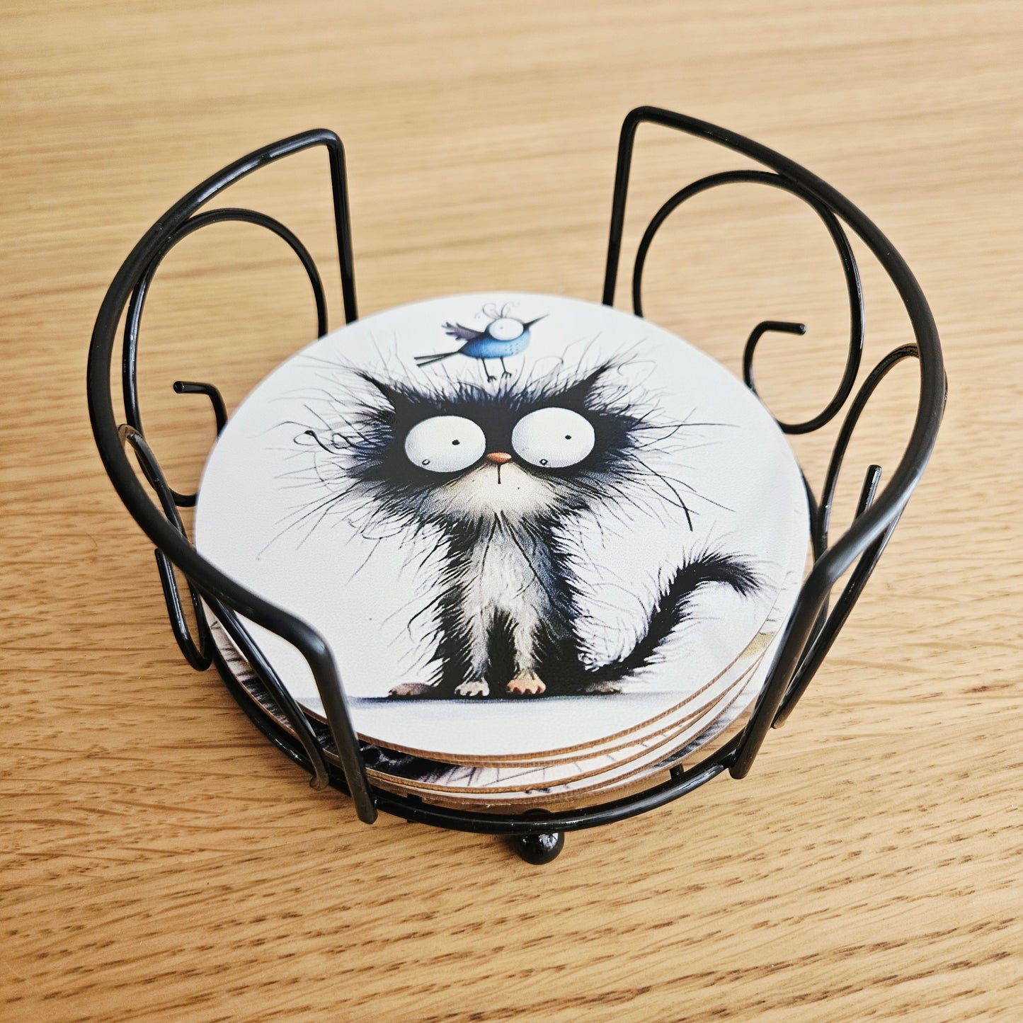 Ensemble de sous-verres animaux avec support métal noir