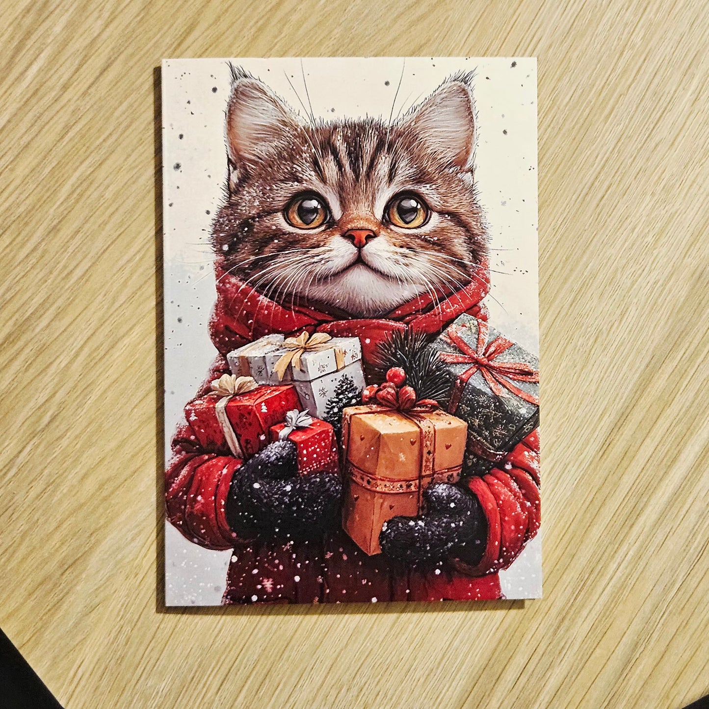 🎄 Carte de vœux de Noël – Chat au bonnet rouge 🎁
