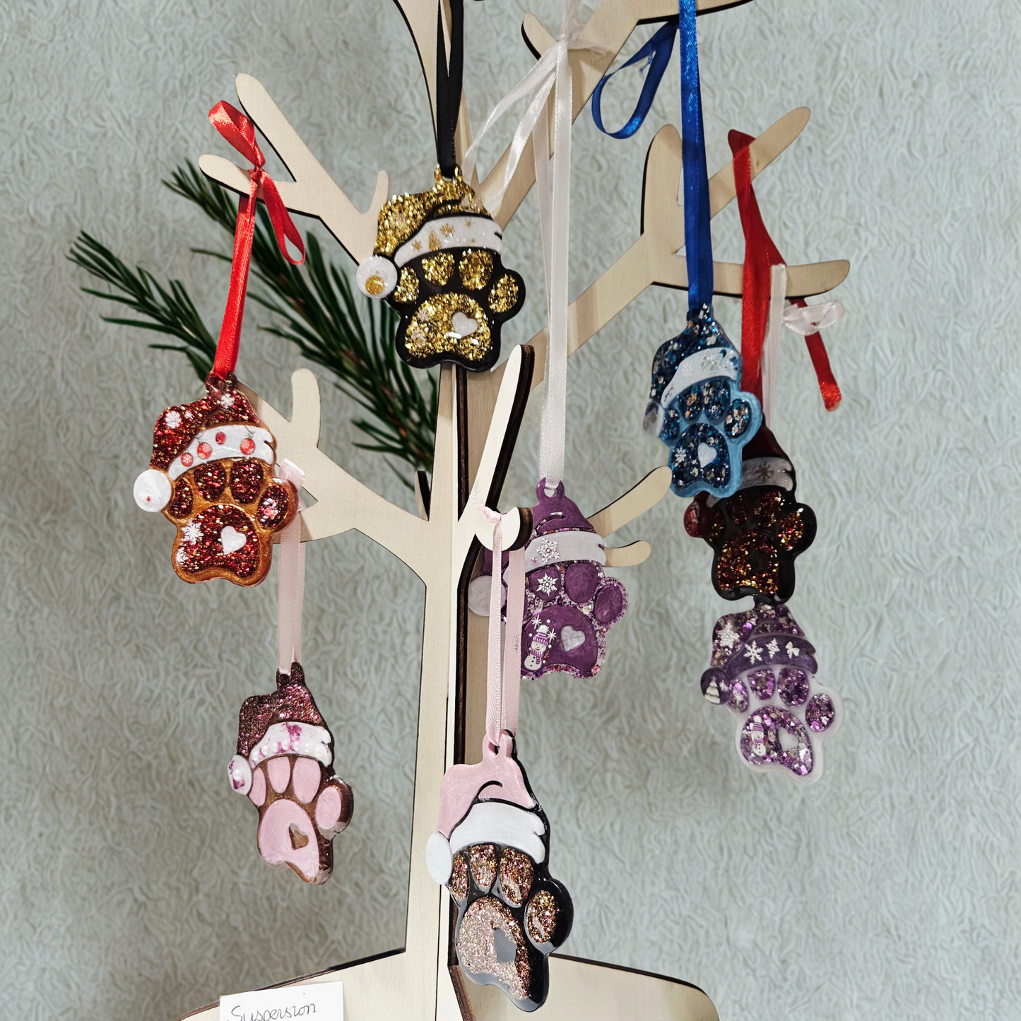 🎄 Suspension Patoune de Noël – Résine faite main