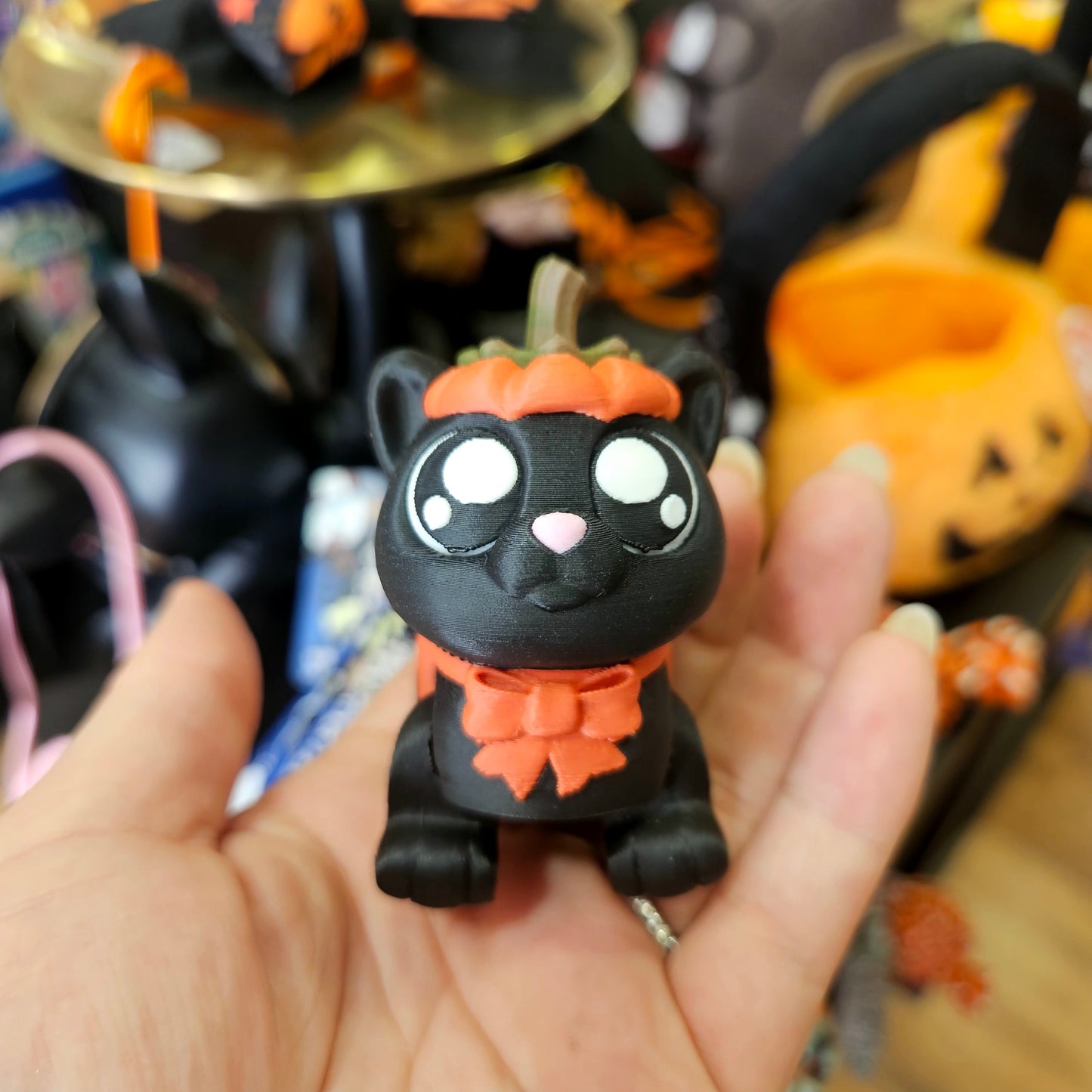 Figurine 3D Kawaii – Chien Citrouille 🎃🐶 / Chat Citrouille 🎃🐱